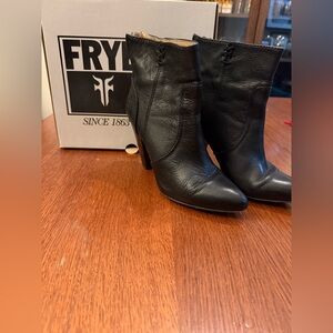 Frye “Regina” Black Leather Ankle Booties